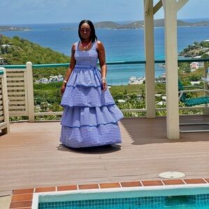 Sugarlips Blue Gingham Maxi Dress